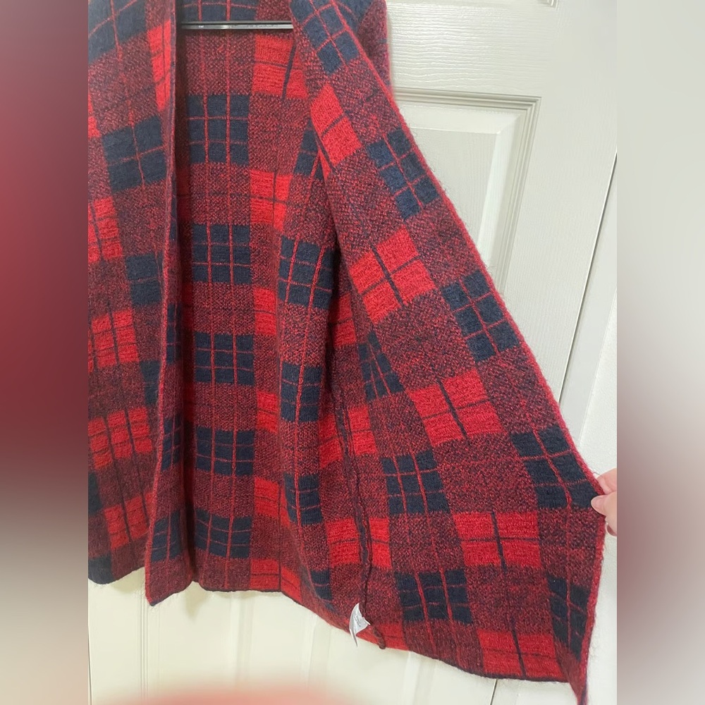 Gemelli Red & Black Plaid Cardigan Coat. Made in Italy. So Soft & Warm! Size L - Picture 8 of 13